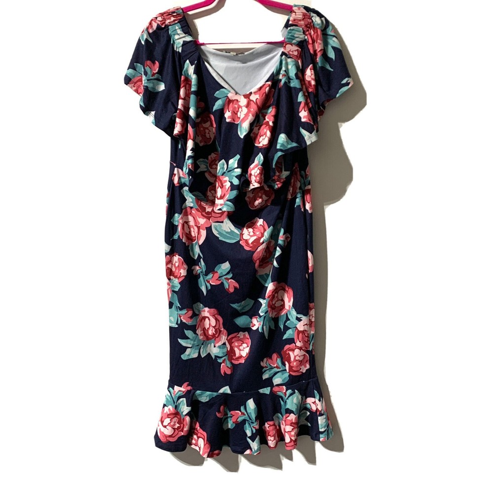Kimi + Kai Women's Kathryn Maternity Dress Size S Flounce Hidden Nursing Panels